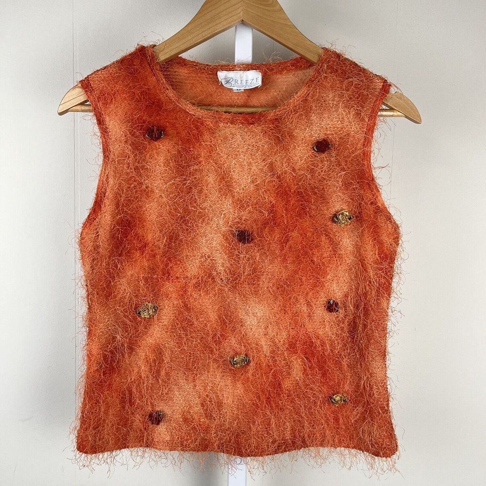 Vintage Breeze by Dorothy Schoelen Orange Rosette Cardigan & Shell Set Medium - Picture 5 of 9